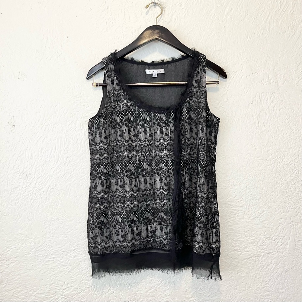 Cabi Blouse Top Black Illusion Lace Small S